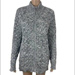 Lands’ End Drifter cable knit full zip gray sweater with pockets size L (14–16)
